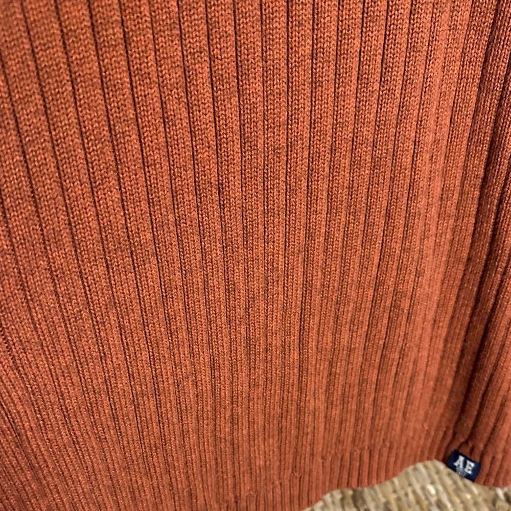 American Eagle Outfitters Men's V-Neck Rust‎ Sweater with navy stripe - Picture 8 of 10